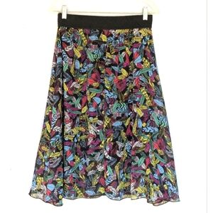 LuLaRoe MidLength Skirt with Feather Design & Elastic Waist Size Small